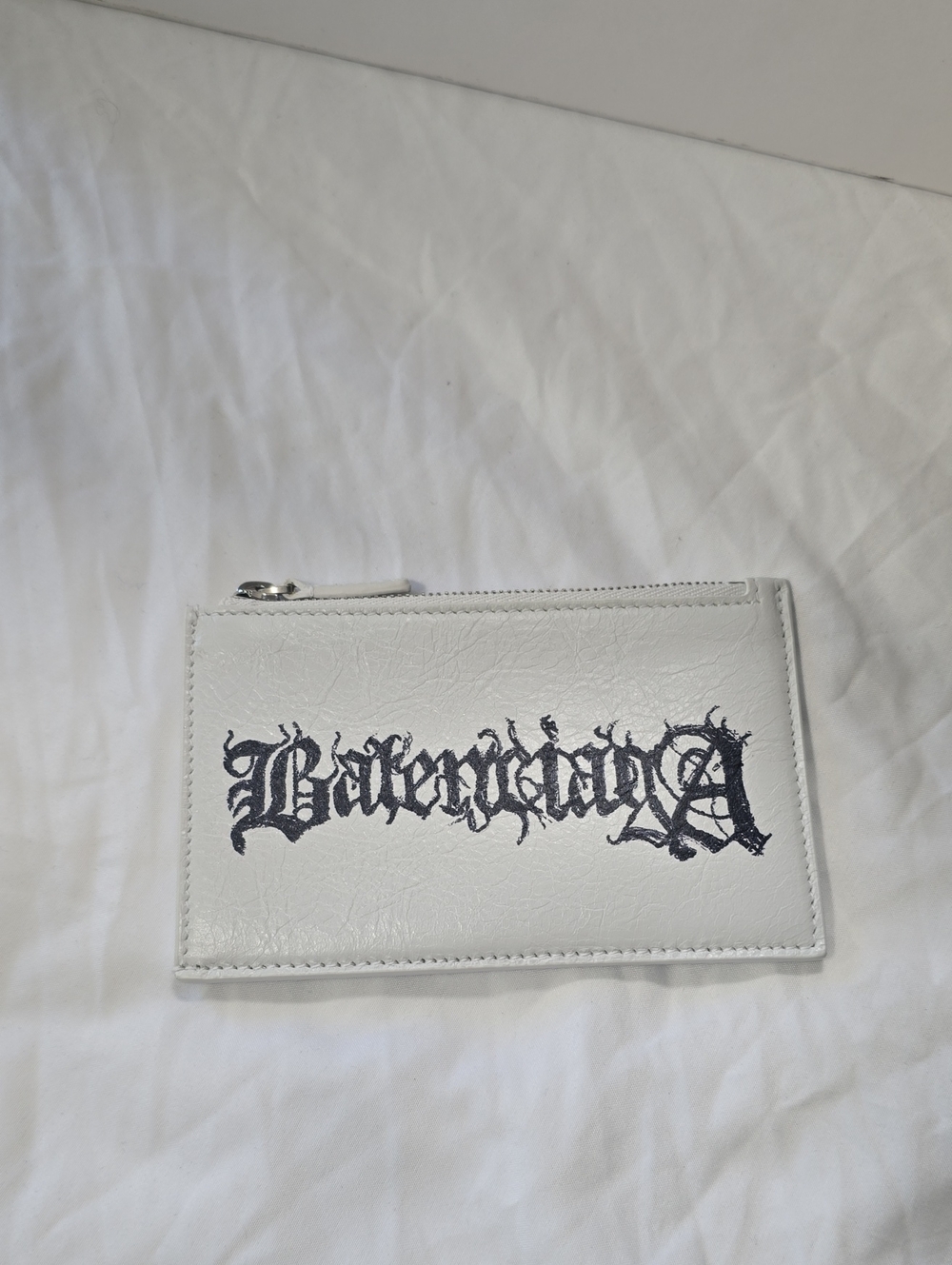 Balenciaga White Leather Logo Zip Card Holder Wallet